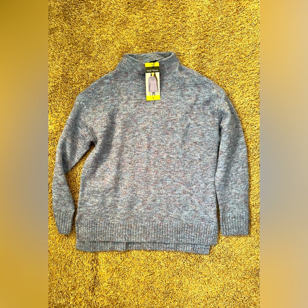 Well Worn Womens Small Blue Wool Blend Sweater High Neck Longsleeve NWT
